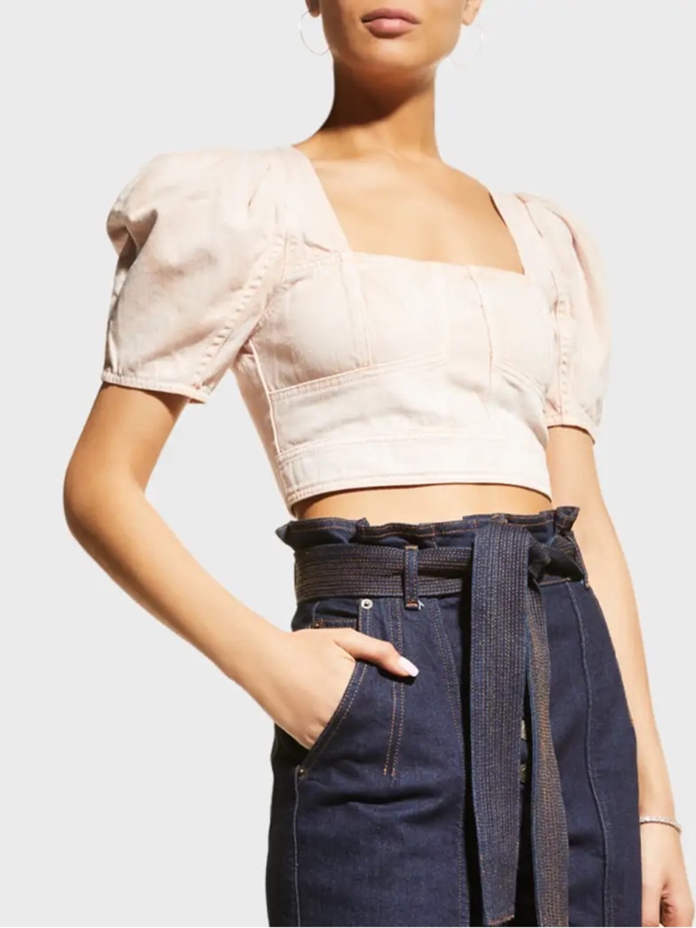 Ulla Johnson Ballet Pink Denim Corset Crop Top with Back Zip  Size 0